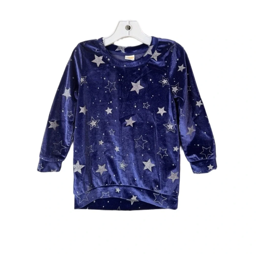 Gymboree Navy Velvet Top with Silver Stars. Excellent Condition. Size XS